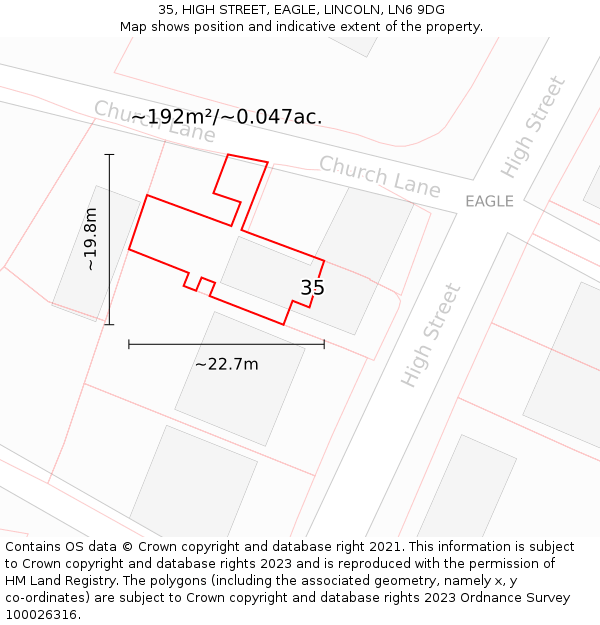 35, HIGH STREET, EAGLE, LINCOLN, LN6 9DG: Plot and title map