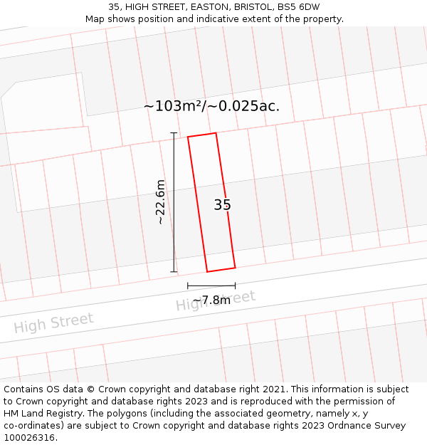 35, HIGH STREET, EASTON, BRISTOL, BS5 6DW: Plot and title map