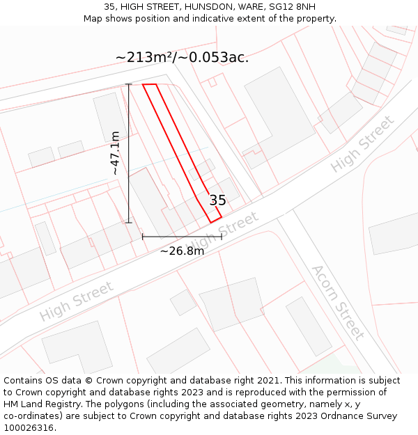 35, HIGH STREET, HUNSDON, WARE, SG12 8NH: Plot and title map