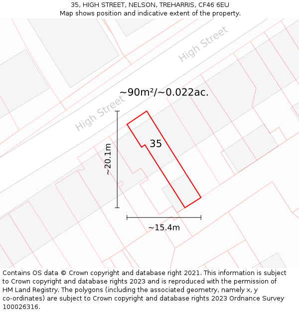 35, HIGH STREET, NELSON, TREHARRIS, CF46 6EU: Plot and title map