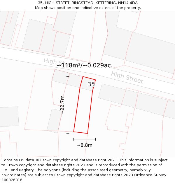 35, HIGH STREET, RINGSTEAD, KETTERING, NN14 4DA: Plot and title map