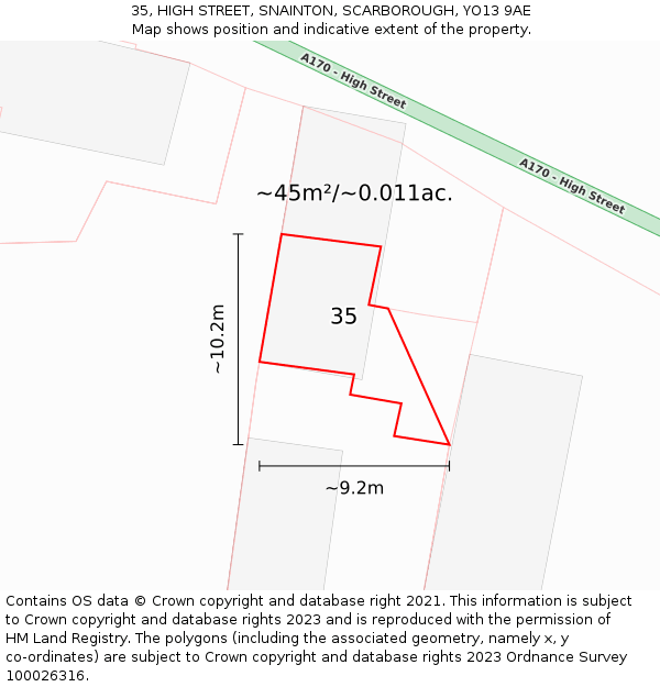 35, HIGH STREET, SNAINTON, SCARBOROUGH, YO13 9AE: Plot and title map
