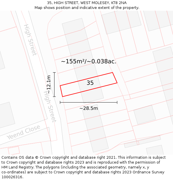 35, HIGH STREET, WEST MOLESEY, KT8 2NA: Plot and title map
