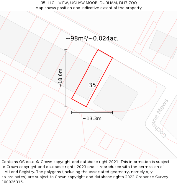 35, HIGH VIEW, USHAW MOOR, DURHAM, DH7 7QQ: Plot and title map
