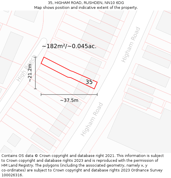 35, HIGHAM ROAD, RUSHDEN, NN10 6DG: Plot and title map