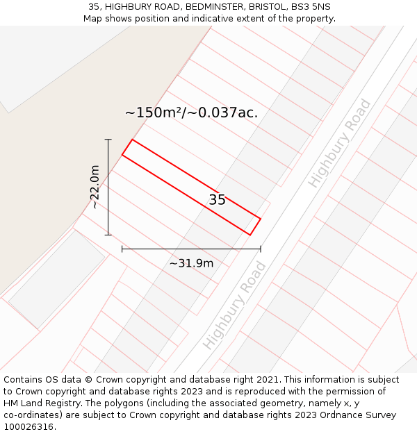 35, HIGHBURY ROAD, BEDMINSTER, BRISTOL, BS3 5NS: Plot and title map