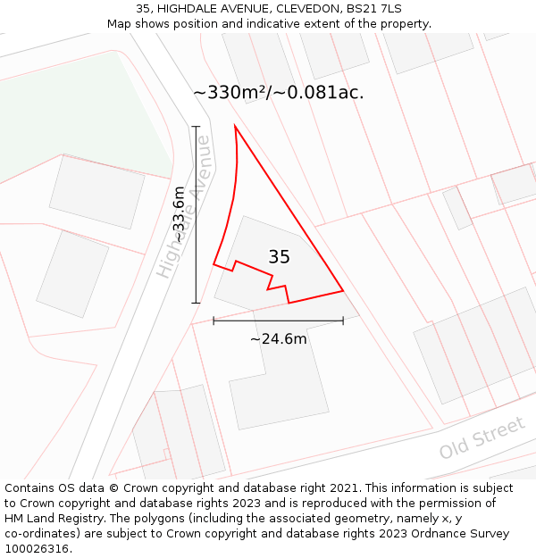 35, HIGHDALE AVENUE, CLEVEDON, BS21 7LS: Plot and title map