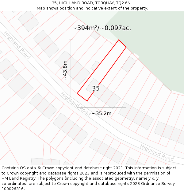 35, HIGHLAND ROAD, TORQUAY, TQ2 6NL: Plot and title map