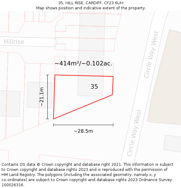 35, HILL RISE, CARDIFF, CF23 6UH: Plot and title map