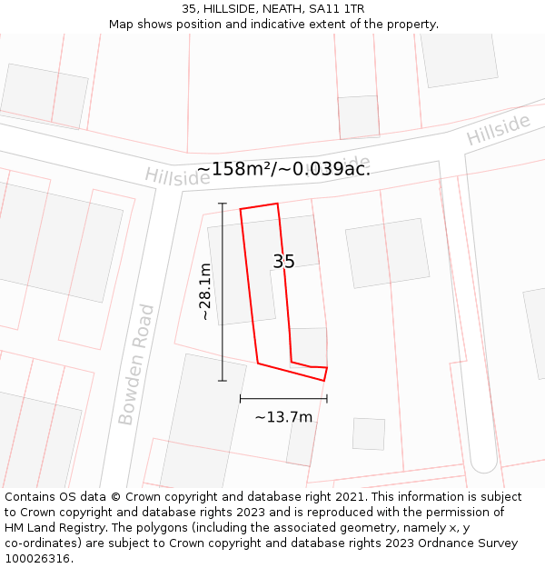 35, HILLSIDE, NEATH, SA11 1TR: Plot and title map