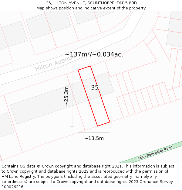 35, HILTON AVENUE, SCUNTHORPE, DN15 8BB: Plot and title map