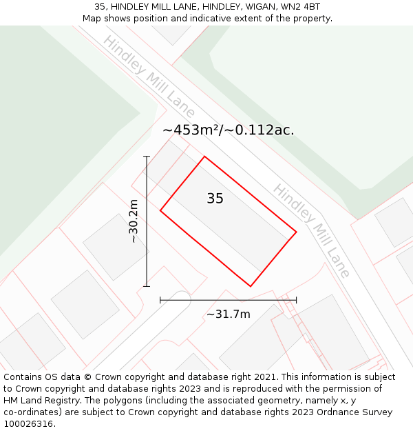 35, HINDLEY MILL LANE, HINDLEY, WIGAN, WN2 4BT: Plot and title map