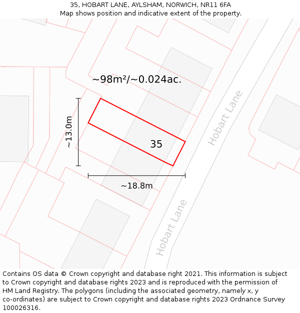 35, HOBART LANE, AYLSHAM, NORWICH, NR11 6FA: Plot and title map