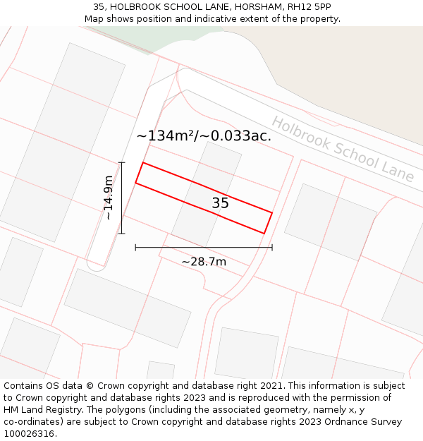 35, HOLBROOK SCHOOL LANE, HORSHAM, RH12 5PP: Plot and title map