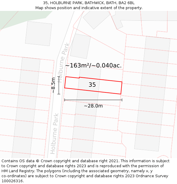 35, HOLBURNE PARK, BATHWICK, BATH, BA2 6BL: Plot and title map