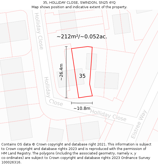35, HOLLIDAY CLOSE, SWINDON, SN25 4YQ: Plot and title map