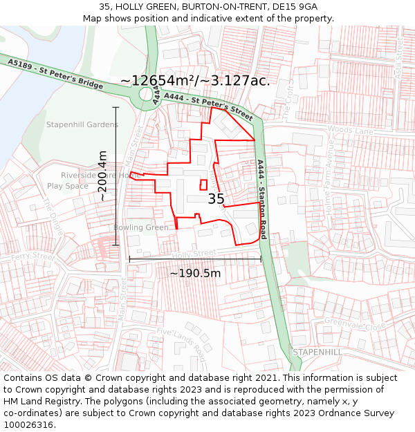 35, HOLLY GREEN, BURTON-ON-TRENT, DE15 9GA: Plot and title map