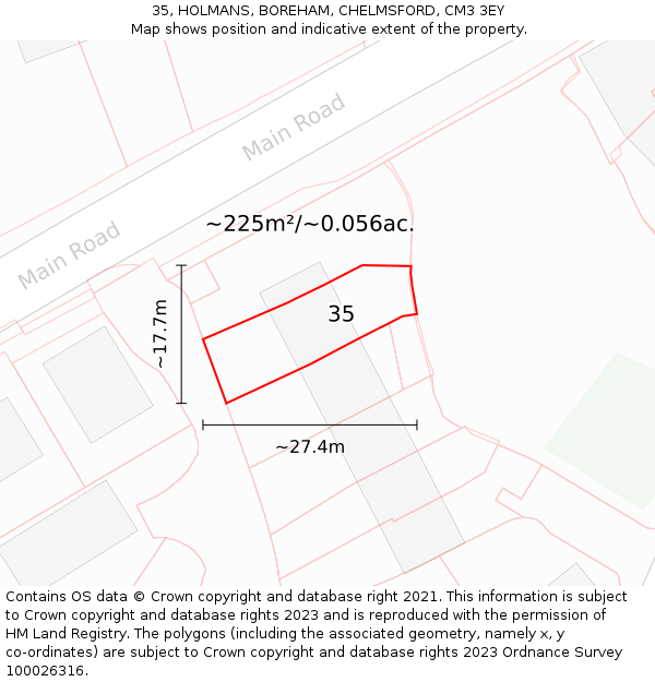 35, HOLMANS, BOREHAM, CHELMSFORD, CM3 3EY: Plot and title map