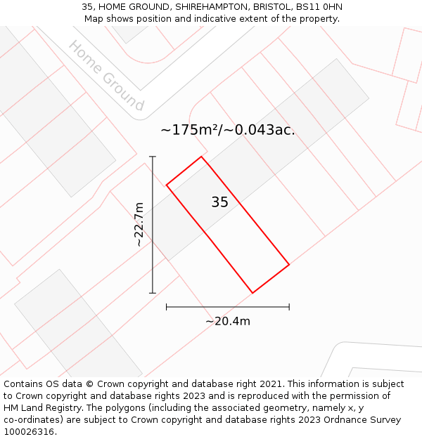 35, HOME GROUND, SHIREHAMPTON, BRISTOL, BS11 0HN: Plot and title map