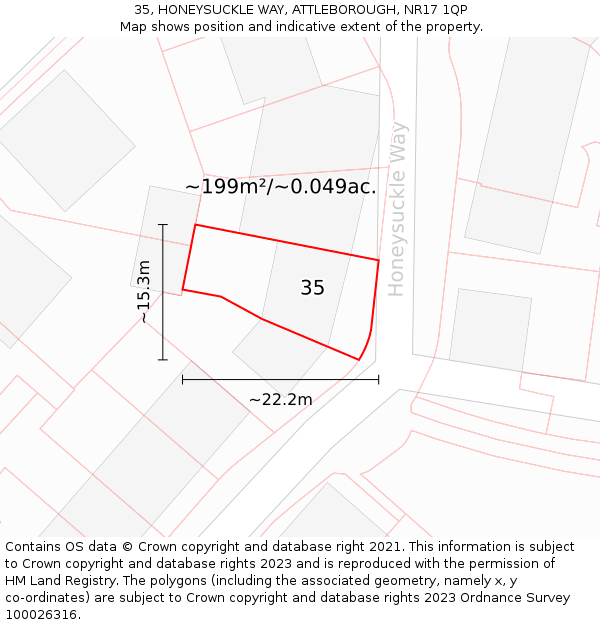 35, HONEYSUCKLE WAY, ATTLEBOROUGH, NR17 1QP: Plot and title map