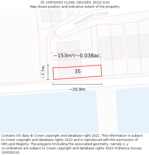 35, HOPGOOD CLOSE, DEVIZES, SN10 2UG: Plot and title map