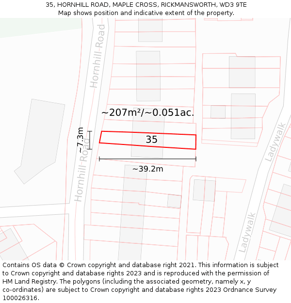 35, HORNHILL ROAD, MAPLE CROSS, RICKMANSWORTH, WD3 9TE: Plot and title map