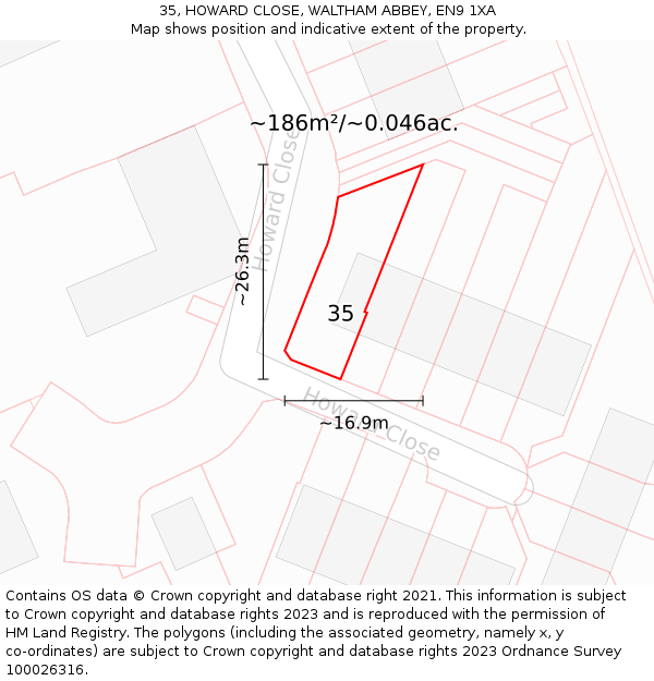 35, HOWARD CLOSE, WALTHAM ABBEY, EN9 1XA: Plot and title map