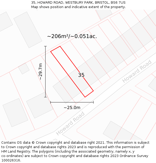 35, HOWARD ROAD, WESTBURY PARK, BRISTOL, BS6 7US: Plot and title map