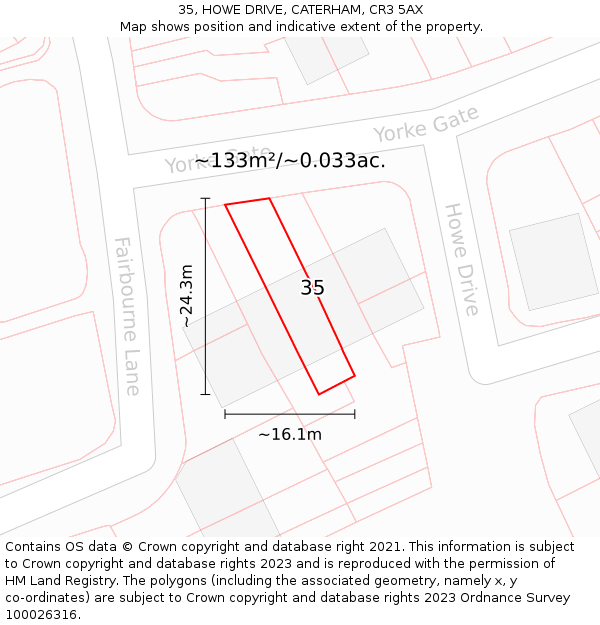 35, HOWE DRIVE, CATERHAM, CR3 5AX: Plot and title map