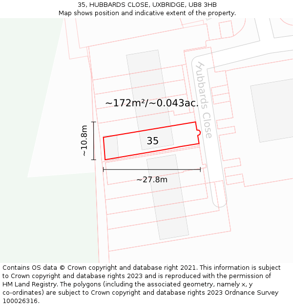 35, HUBBARDS CLOSE, UXBRIDGE, UB8 3HB: Plot and title map