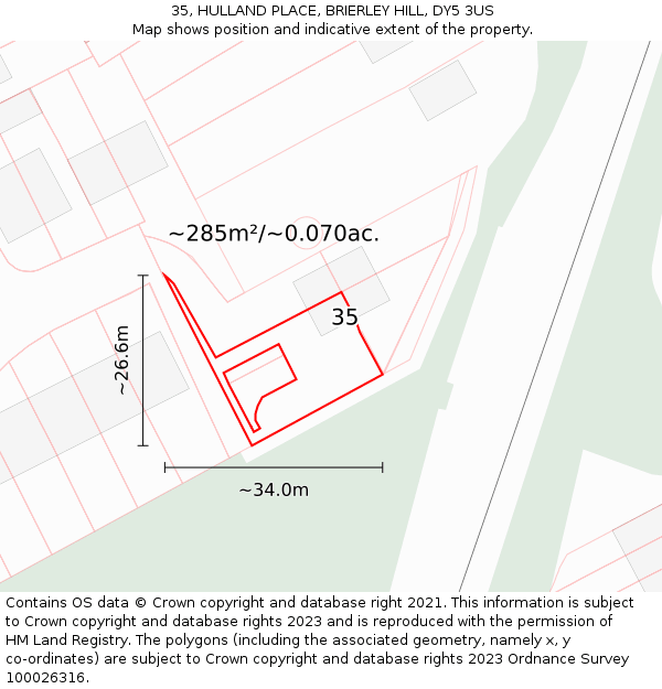 35, HULLAND PLACE, BRIERLEY HILL, DY5 3US: Plot and title map