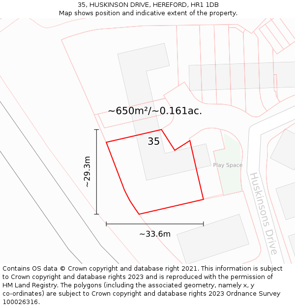 35, HUSKINSON DRIVE, HEREFORD, HR1 1DB: Plot and title map