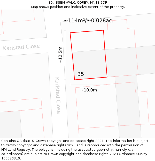 35, IBSEN WALK, CORBY, NN18 9DF: Plot and title map