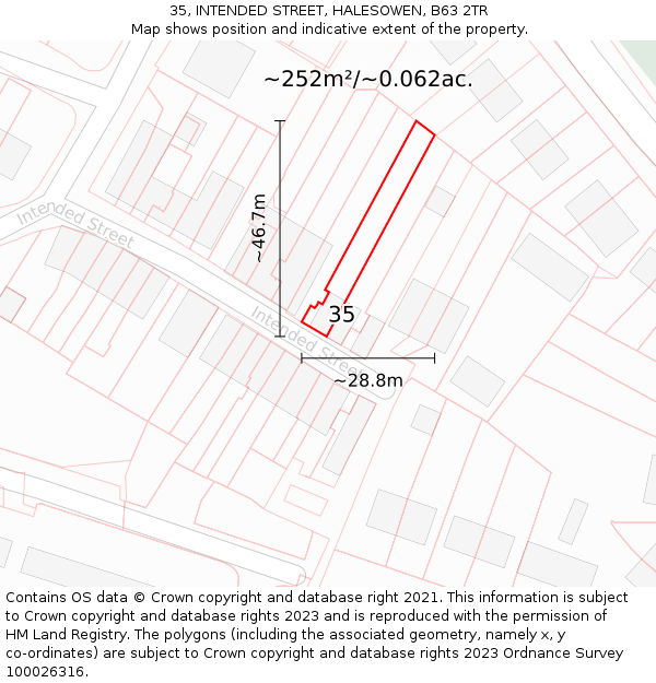35, INTENDED STREET, HALESOWEN, B63 2TR: Plot and title map
