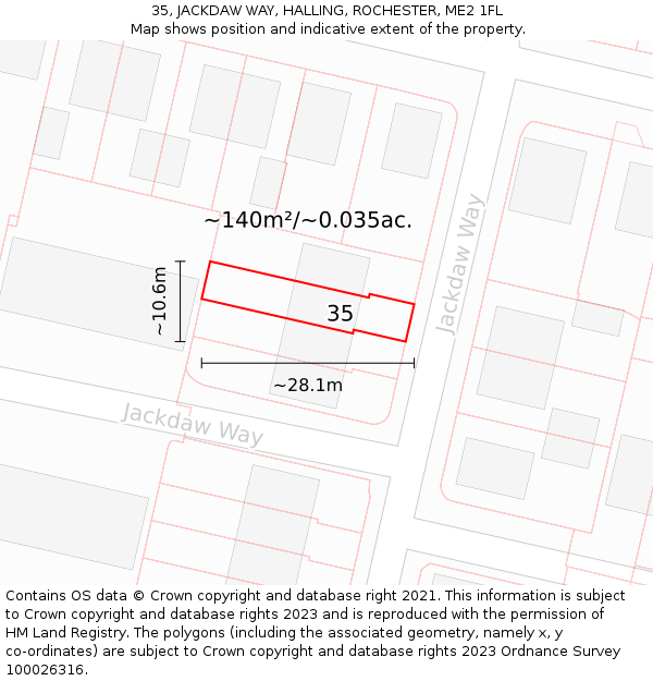 35, JACKDAW WAY, HALLING, ROCHESTER, ME2 1FL: Plot and title map
