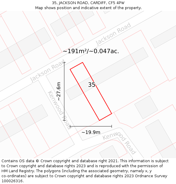 35, JACKSON ROAD, CARDIFF, CF5 4PW: Plot and title map