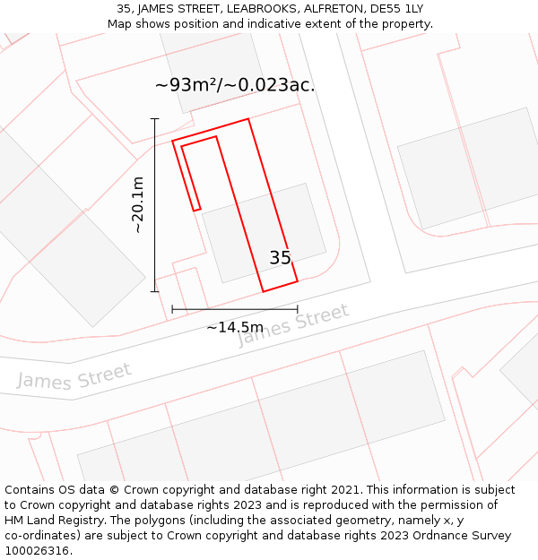 35, JAMES STREET, LEABROOKS, ALFRETON, DE55 1LY: Plot and title map