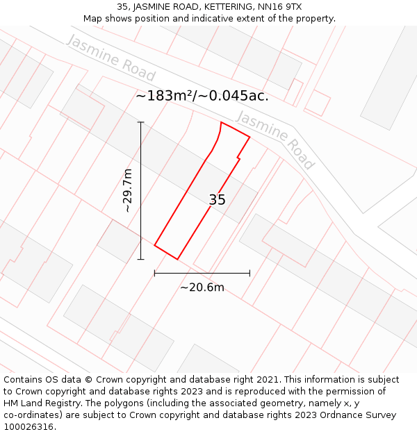 35, JASMINE ROAD, KETTERING, NN16 9TX: Plot and title map