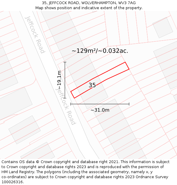 35, JEFFCOCK ROAD, WOLVERHAMPTON, WV3 7AG: Plot and title map