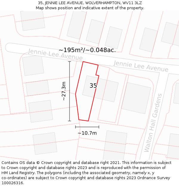 35, JENNIE LEE AVENUE, WOLVERHAMPTON, WV11 3LZ: Plot and title map