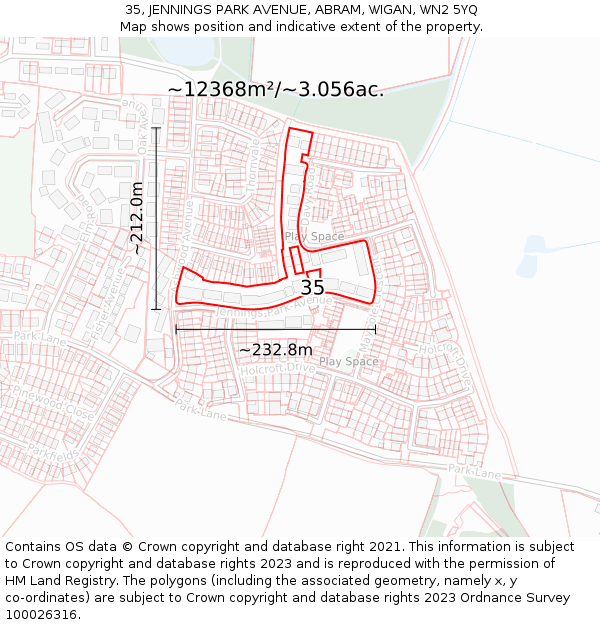 35, JENNINGS PARK AVENUE, ABRAM, WIGAN, WN2 5YQ: Plot and title map