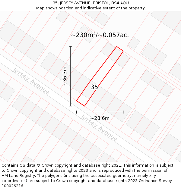 35, JERSEY AVENUE, BRISTOL, BS4 4QU: Plot and title map