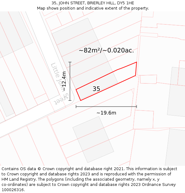 35, JOHN STREET, BRIERLEY HILL, DY5 1HE: Plot and title map
