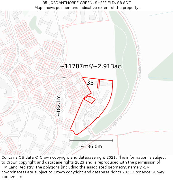 35, JORDANTHORPE GREEN, SHEFFIELD, S8 8DZ: Plot and title map