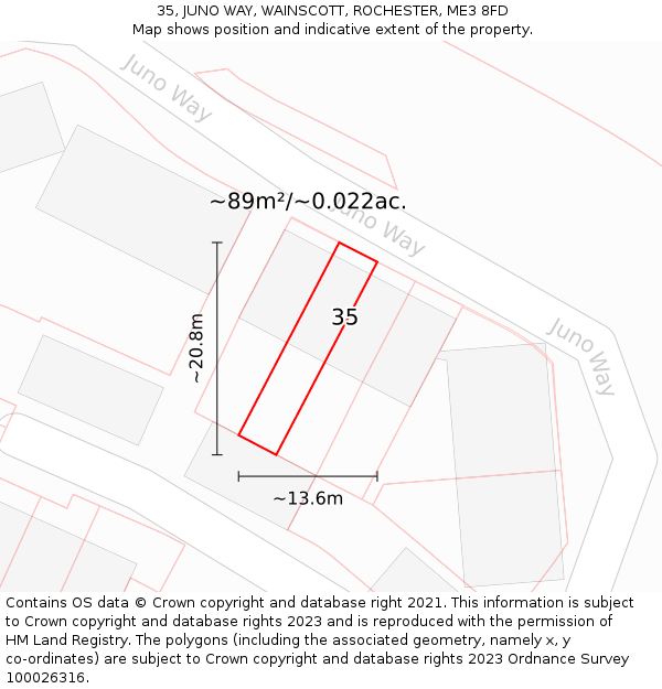 35, JUNO WAY, WAINSCOTT, ROCHESTER, ME3 8FD: Plot and title map