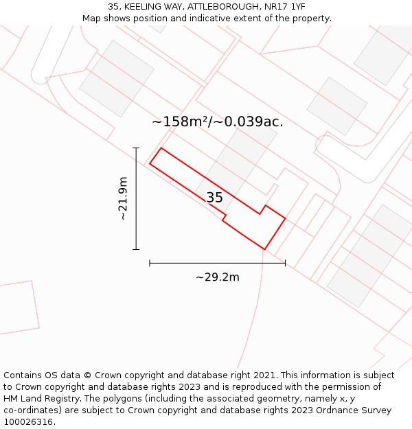 35, KEELING WAY, ATTLEBOROUGH, NR17 1YF: Plot and title map