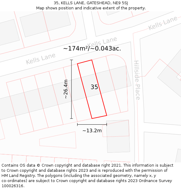 35, KELLS LANE, GATESHEAD, NE9 5SJ: Plot and title map