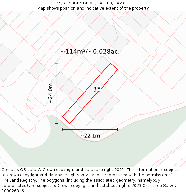 35, KENBURY DRIVE, EXETER, EX2 8GF: Plot and title map