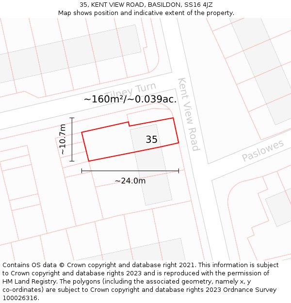 35, KENT VIEW ROAD, BASILDON, SS16 4JZ: Plot and title map