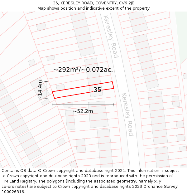35, KERESLEY ROAD, COVENTRY, CV6 2JB: Plot and title map